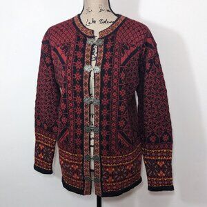 Christiania Sweaters Red Black Orsta Pure New Wool Cardigan Sweater Large L